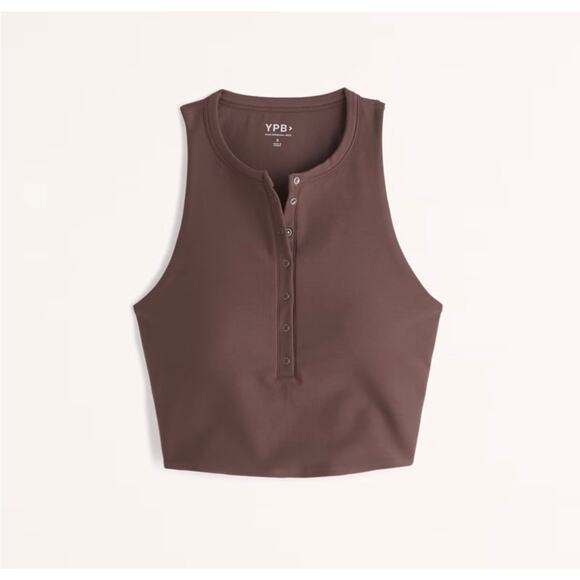 Abercrombie YPB sculptLUX Button Front Plunge Henley Slim Tank Brown Tan Small - Picture 1 of 4